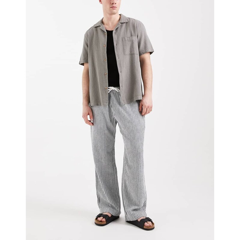 Abercrombie & Fitch linen blend baggy fit trousers in white and black 113734822