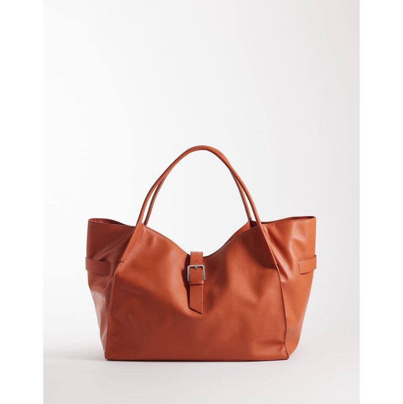 Mango 100% leather oversized city bag in orange 113742547