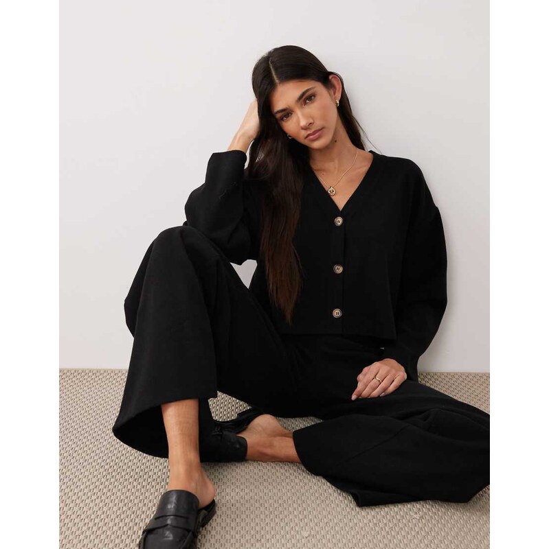 Miss Selfridge v-neck brushed rib cardigan in black
