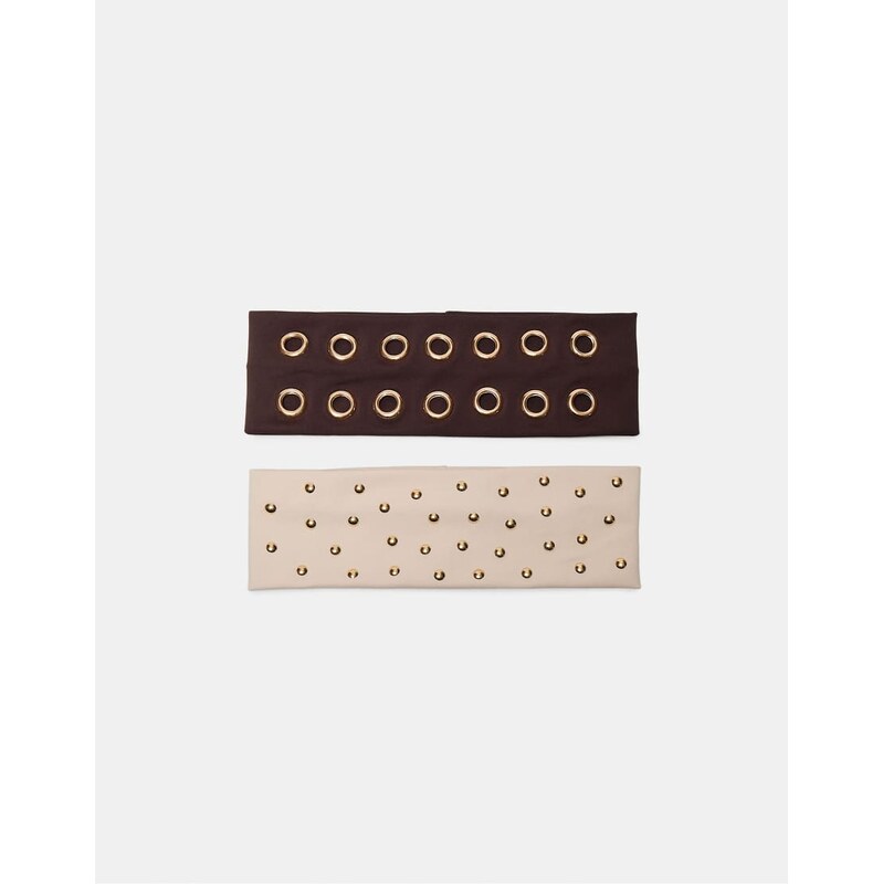 Stradivarius Set of 2 headbands with studs in brown