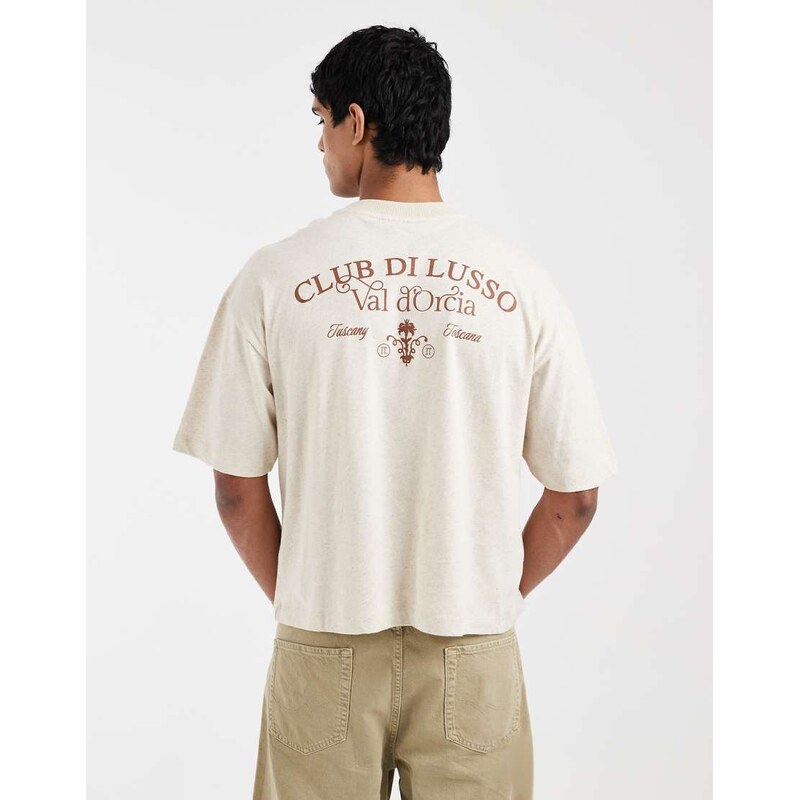 ASOS DESIGN boxy oversized linen mix t-shirt with back text
