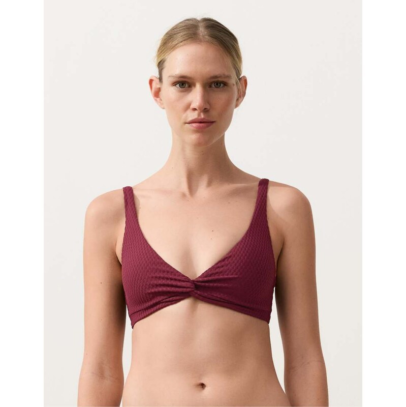 OYSHO Mini check jacquard bikini top in purple 113745835