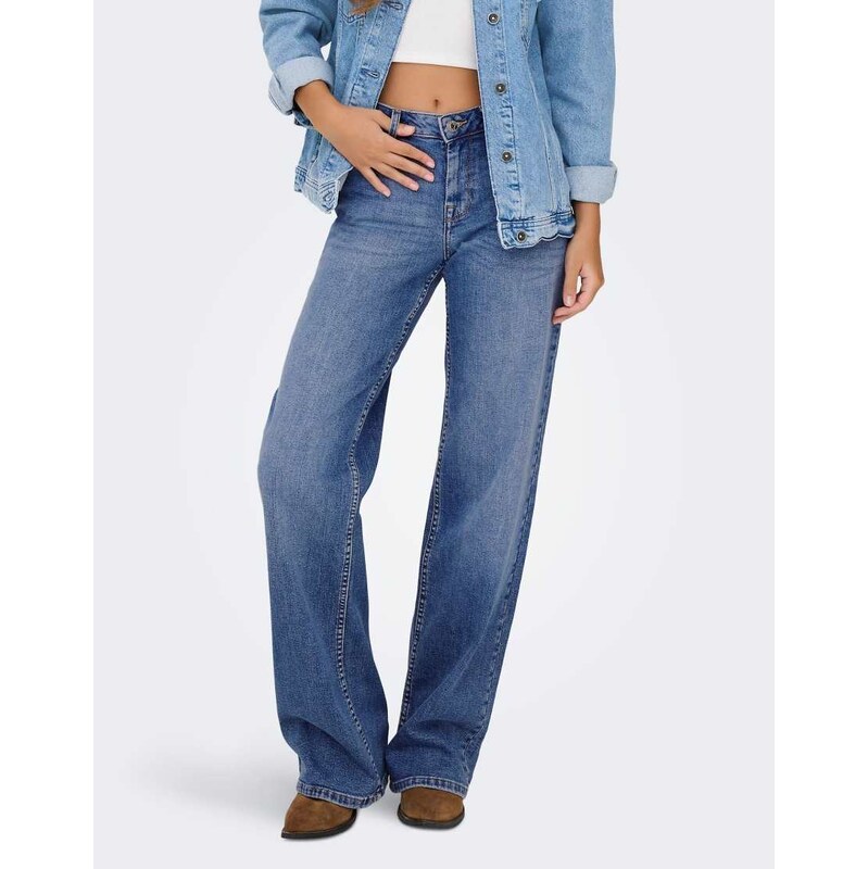 ONLY Julles low waist straight leg jeans in medium blue denim