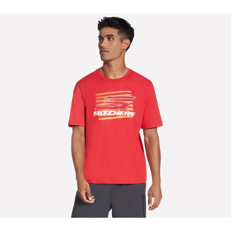 Skechers Muži Split tričko v Červené/Hnědý, Velikost Poloviční