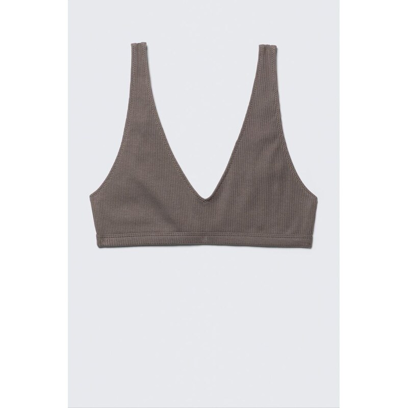 H&M - Měkká žebrovaná podprsenkas hlubokým výstřihem - šedá 113735329