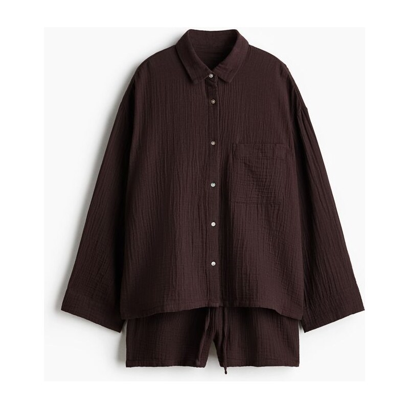 H&M - Pyžamo košile a šortky - Tmavě Hnědá