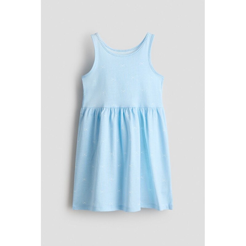 H&M - Vzorované bavlněné šaty - Bleděmodrá/Mašle