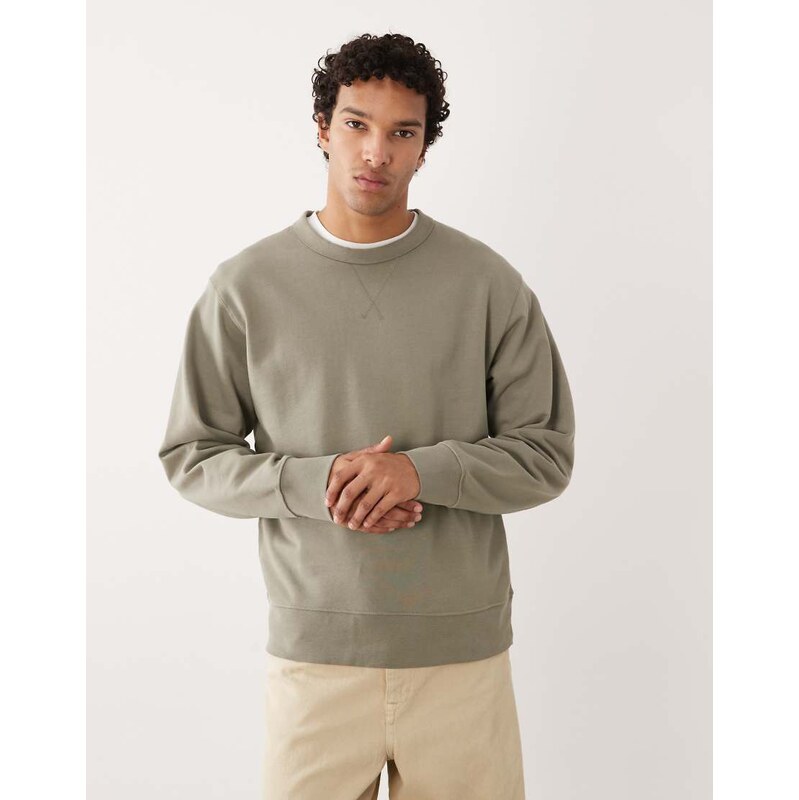 Selected vintage look sweatshirt in khaki-Grey