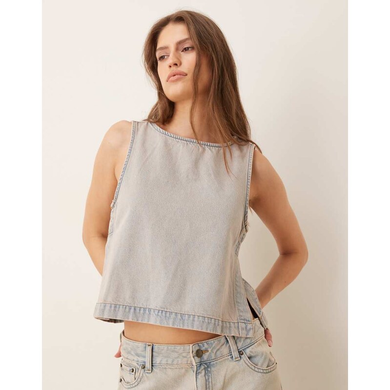 JJXX co-ord denim top with side detail in light blue wash 113739413