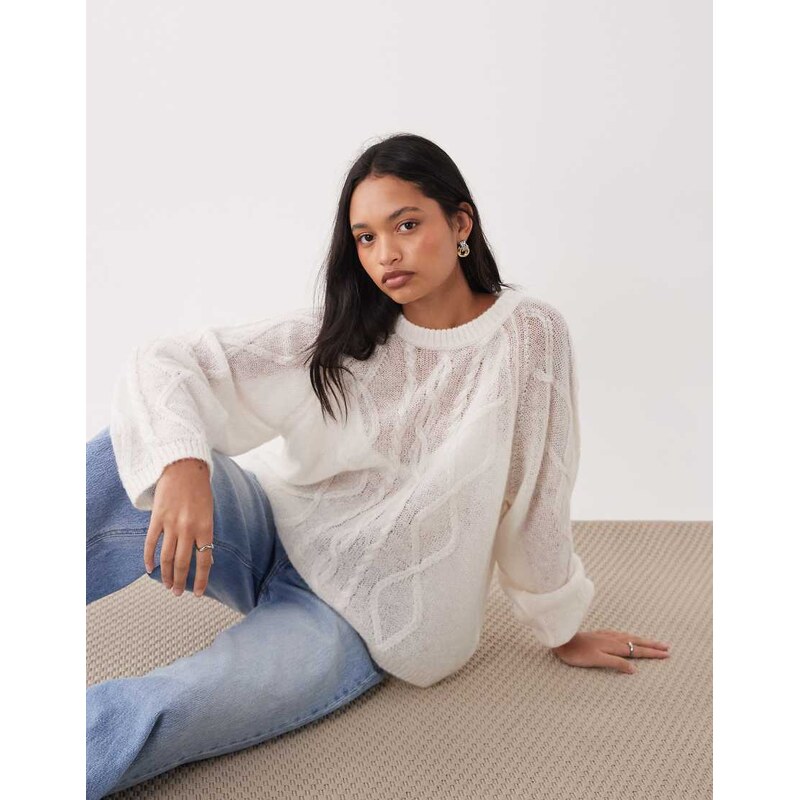 ARKET cable knit crew neck jumper in white-Pink 113739436