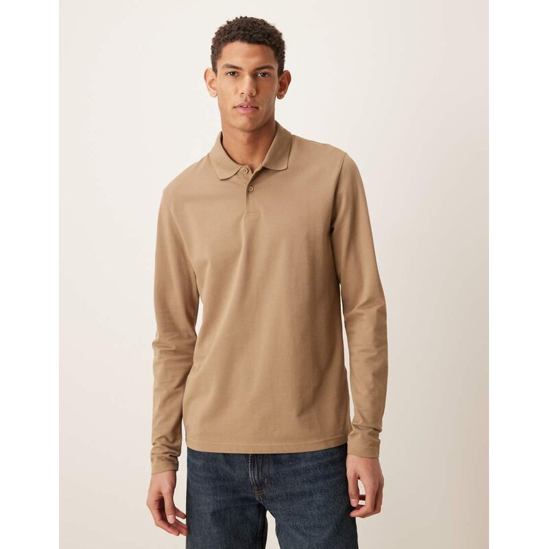 ASOS DESIGN Essentials regular fit long sleeve polo in brown