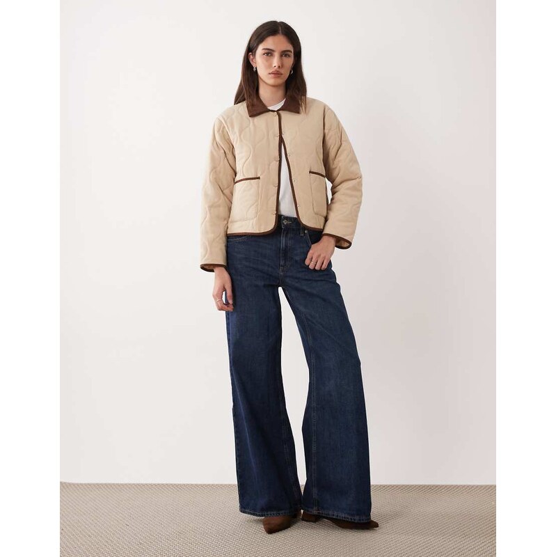 JDY contrast detail quilted jacket in beige-Neutral 113739344