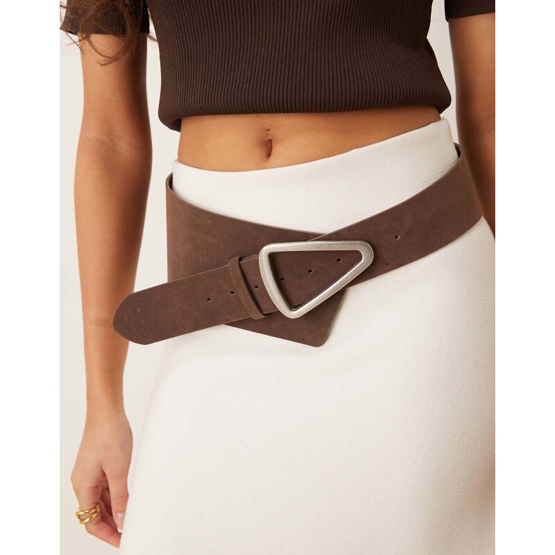 My Accessories faux suede asymmetric hip belt in brown