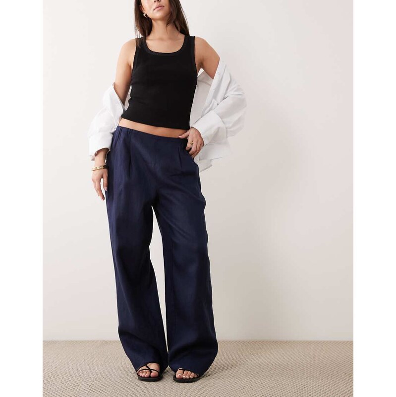 ASOS DESIGN wide leg trousers with pleat detail in linen blend