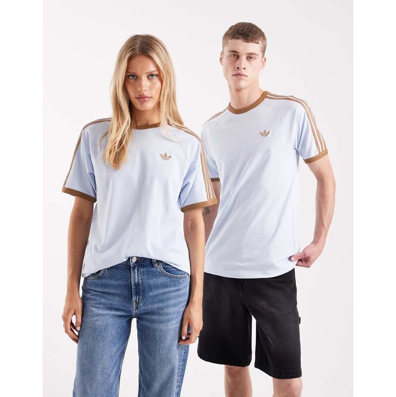 adidas Originals 3 stripe t-shirt in light blue 113739372