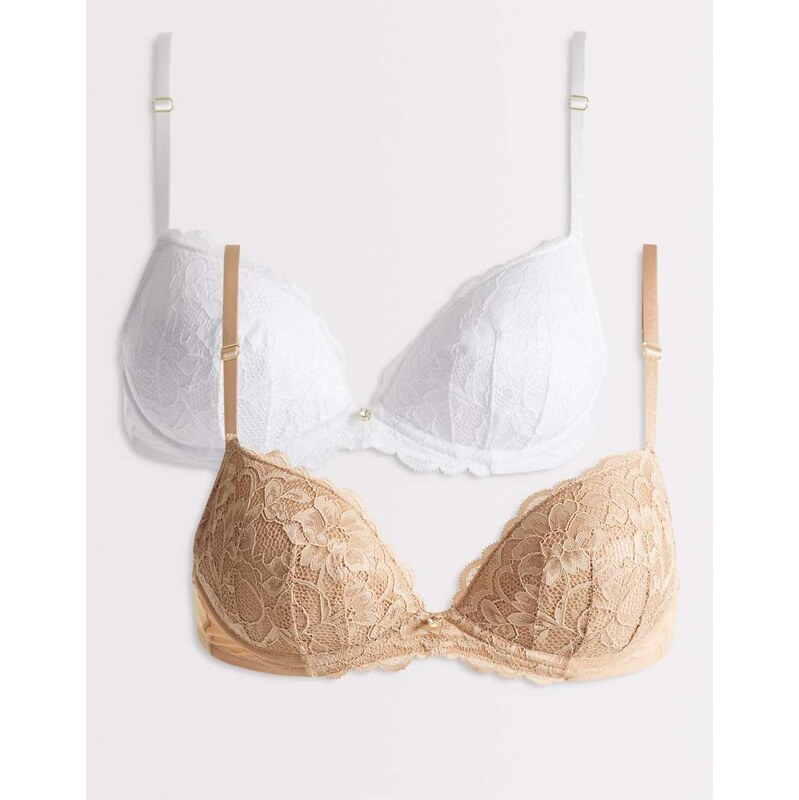 Ann Summers Sexy Lace Padded Plunge bra 2 pack in White & Beige 113742512