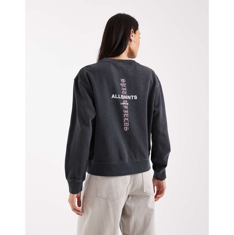 AllSaints Knox cropped sweatshirt in washed black