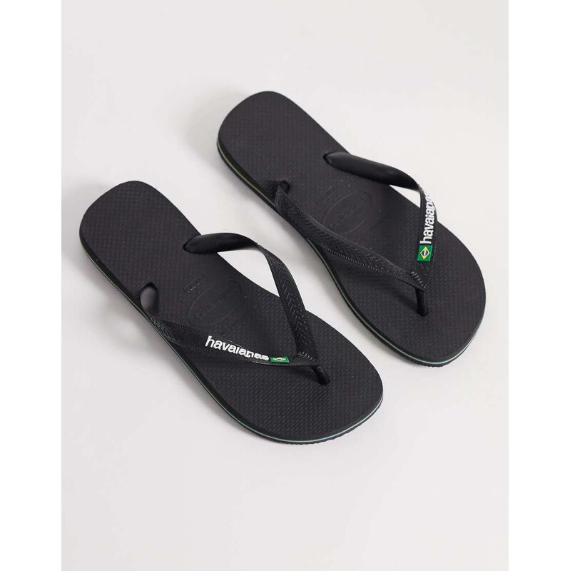 Havaianas unisex Brazil logo flip flops in black 113739462
