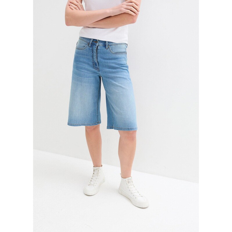 bonprix Džínové bermudy, High Waist, pohodlný pas modrá Žena