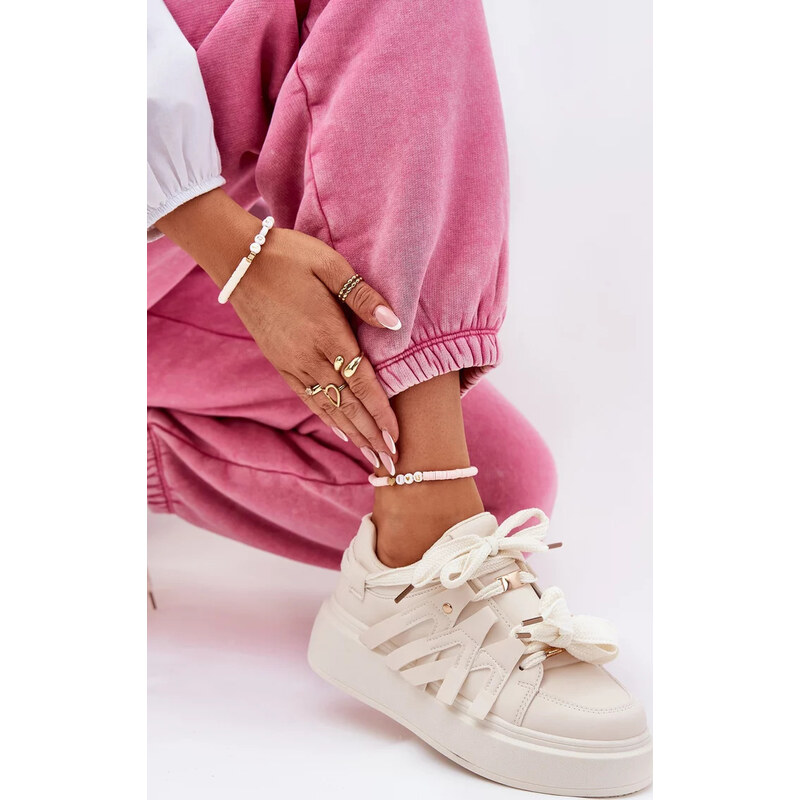 Kesi Béžové dámské sneakersy z eko kůže na platformě Penolle Béžová 113738773