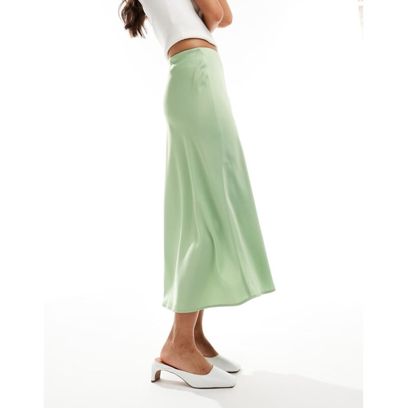 YAS satin midi skirt in light green - LGREEN
