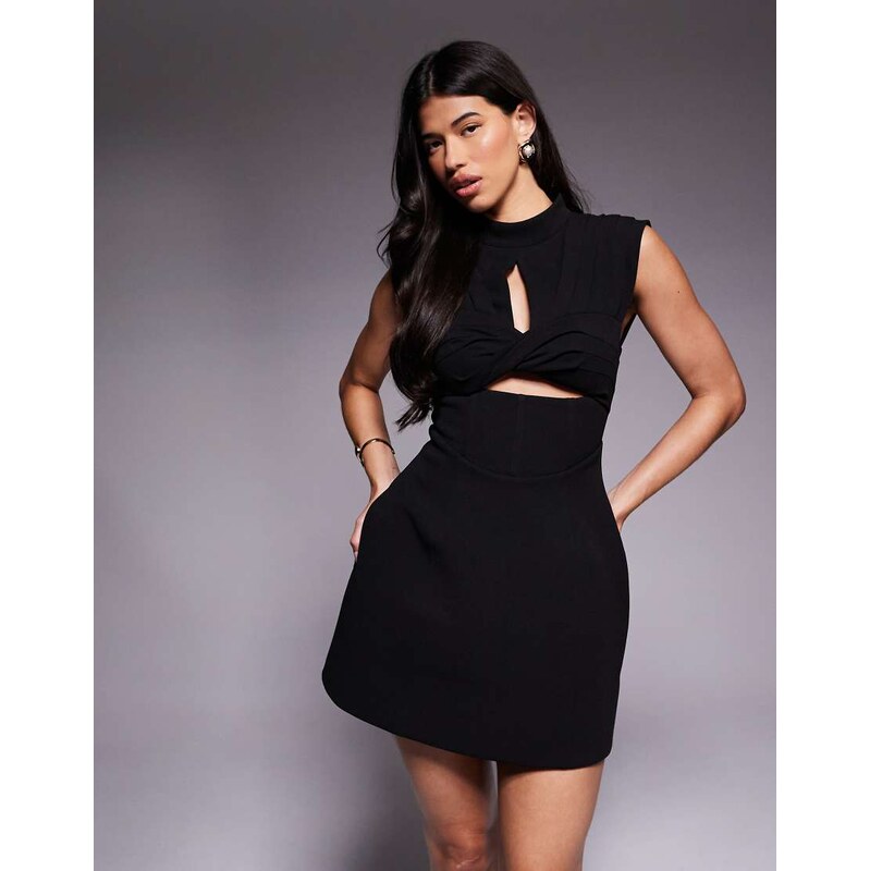 ASOS LUXE ruched bust structured mini dress in black 113745744