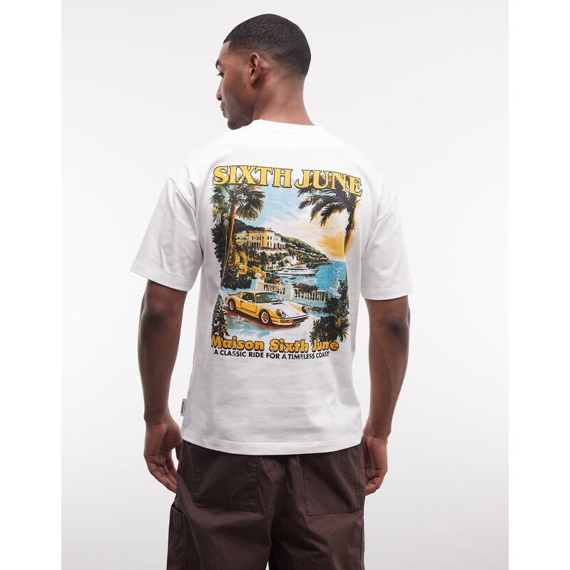 Sixth June coast back print t-shirt in off white