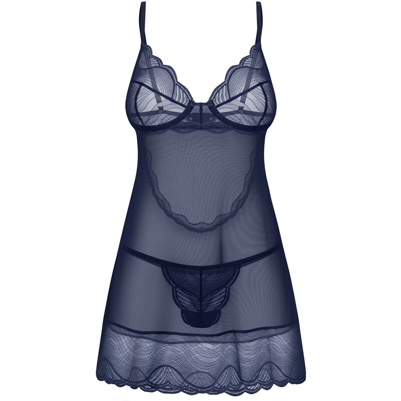 Dámská svůdná košilka Nightly Blue Chemise tm. modrá - Obsessive