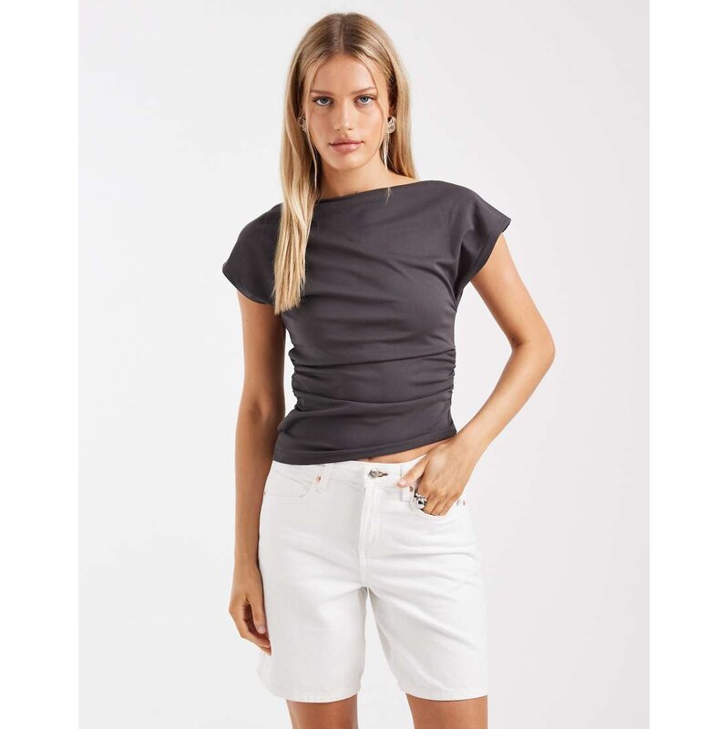Brave Soul asyemtric sleeveless top in charcoal-Grey 114157237