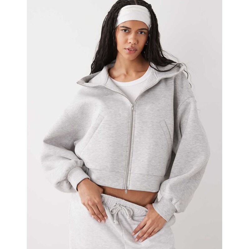 Weekday funnel neck zip through scub-style hoodie in grey
