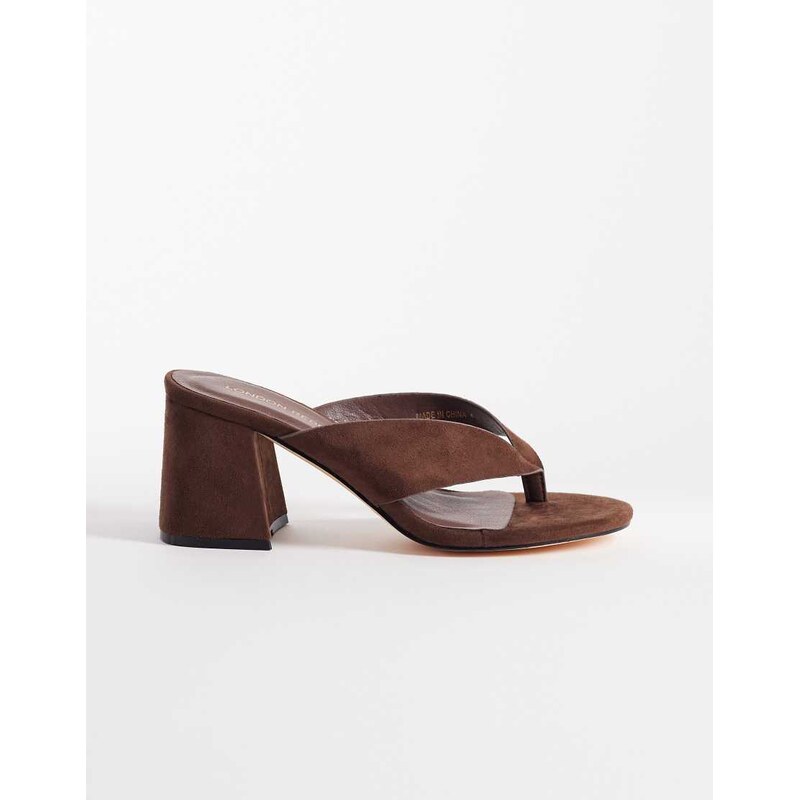 London Rebel Elle heeled thong sandal in chocolate-Brown 114154551