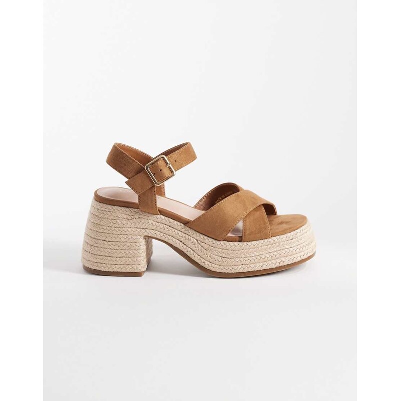 London Rebel Aven block heel platform sandals in taupe-Neutral 114154552