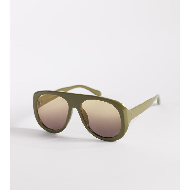 Kaiia exclusive chunky tan lens aviator sunglasses in khaki