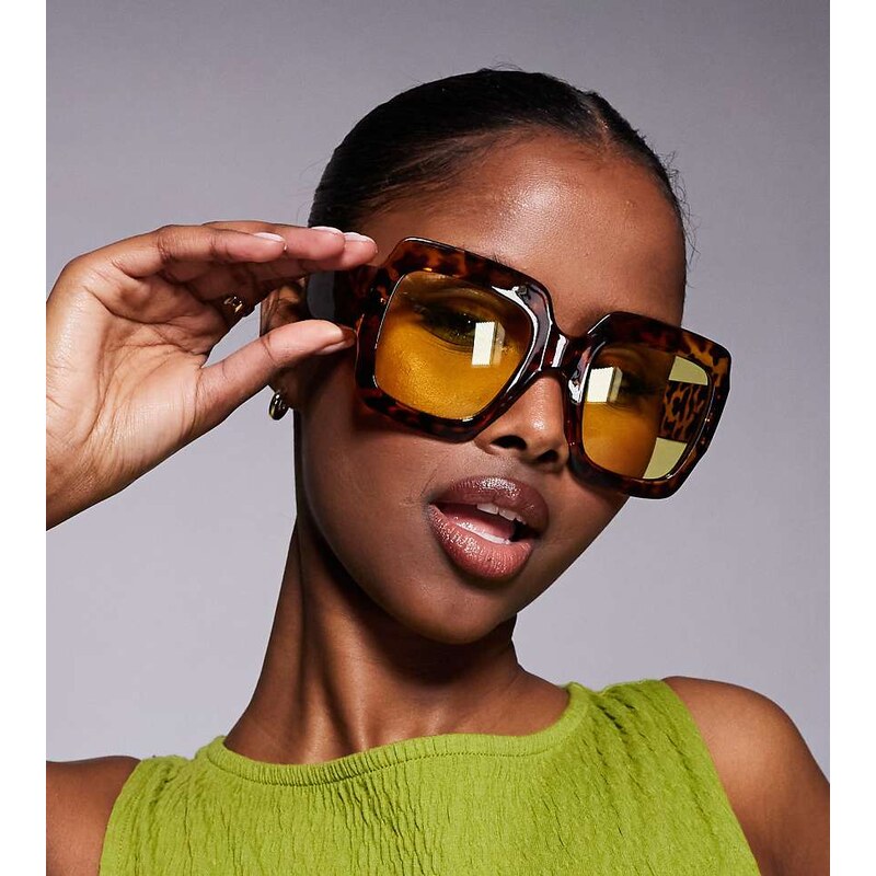 Kaiia exclusive oversized chunky square yellow lens sunglasses