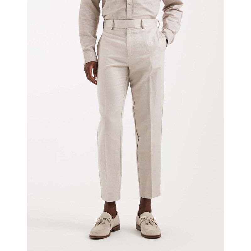 ASOS DESIGN tailored linen rich tapered trousers in stone