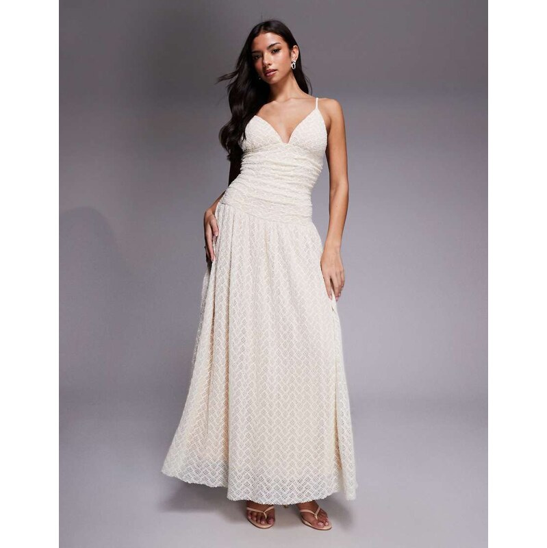 Rare London lace overlay cami ruched detail drop waist maxi dress in 114375241