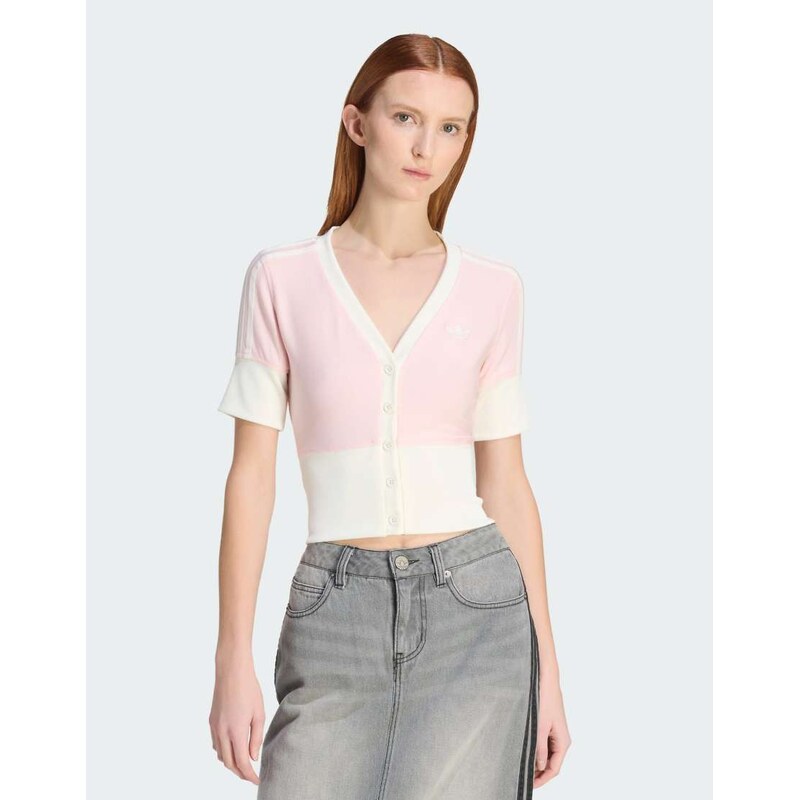 adidas Originals V-neck shirt with buttons in sandy pink