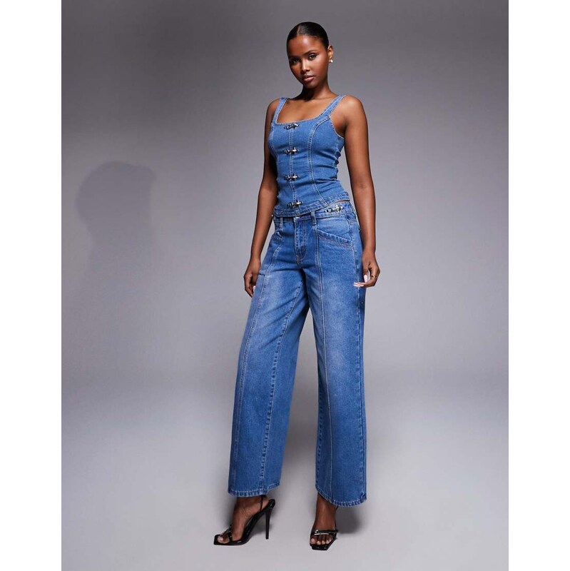 Liquor N Poker baggy fit jeans co-ord with buckle detail in true blue 114183672