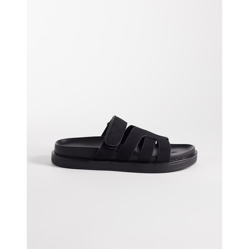 New Look faux suede interwoven cross strap sandal in black