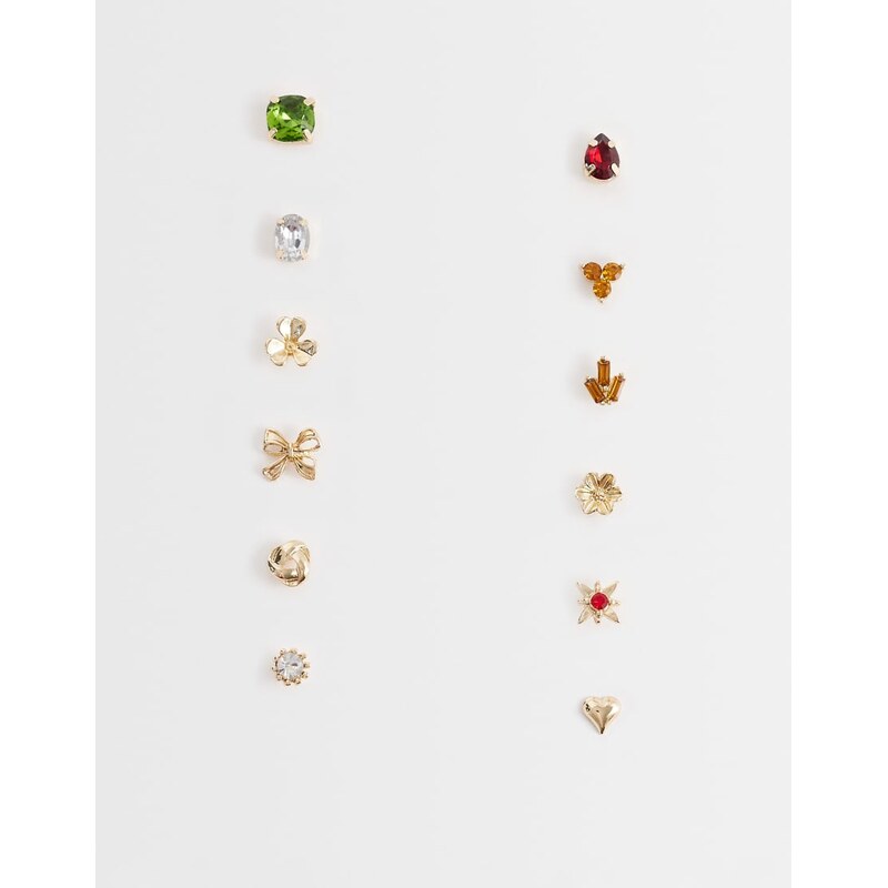 ASOS DESIGN pack of 12 brooches with mixed gem pin studs-Multi 113707889