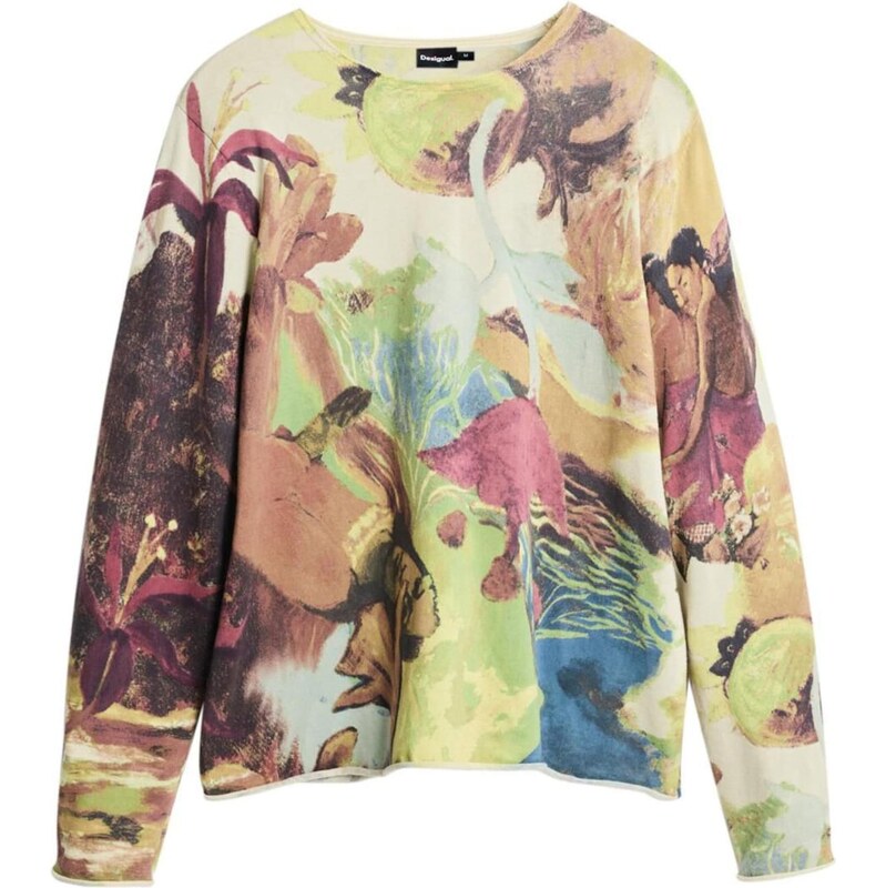 Desigual Svetr hnědá / světle zelená / pitaya / barva bílé vlny