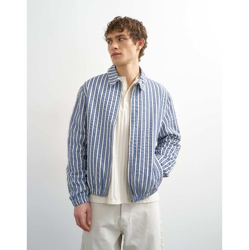 Topman striped textured Harrington jacket in blue