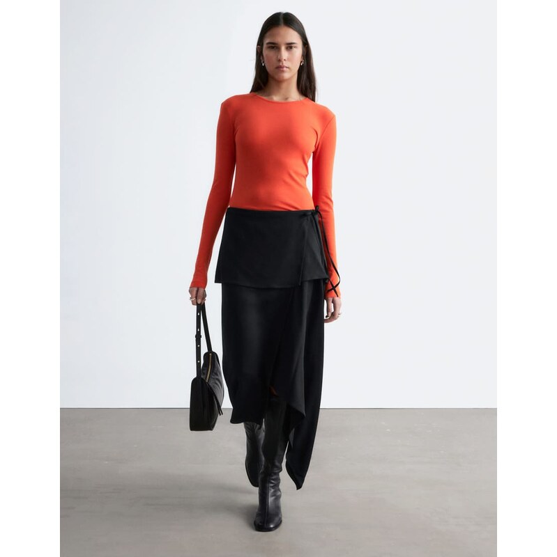 & Other Stories two in one midi skirt with bottom layer in black 113742533