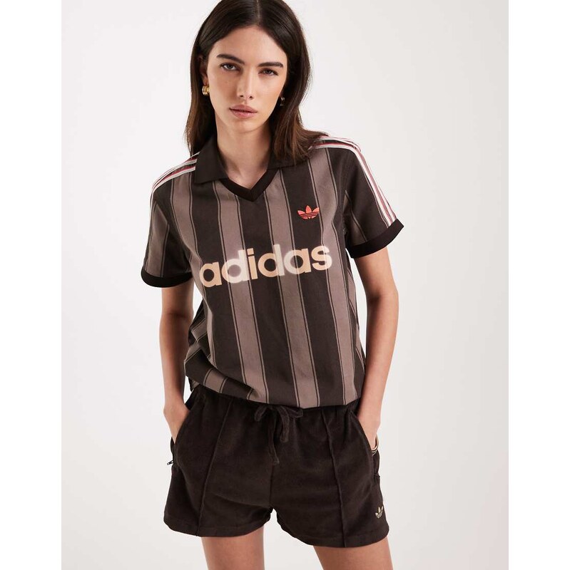 adidas Originals Twill football jersey in aurora coffee-Brown