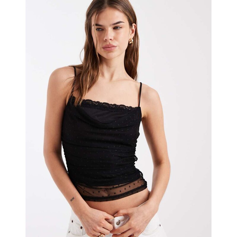Miss Selfridge ruched polka dot top-Black 114569571