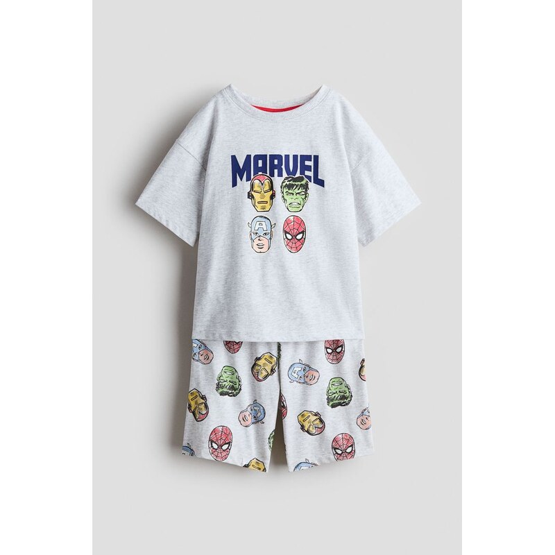 H&M - Bavlněné pyžamos potiskem - Šedý Melír/Marvel Comics