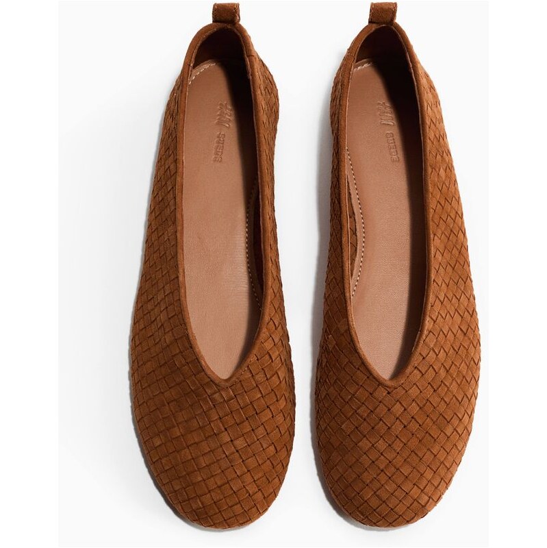 H&M - Splétané kožené balerínky - béžová 113743481