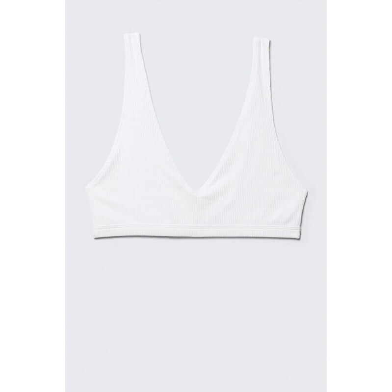 H&M - Měkká žebrovaná podprsenkas hlubokým výstřihem - bílá 113743502