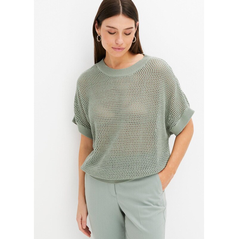 bonprix Oversized svetr z bavlněné směsi zelená Žena