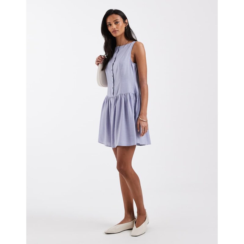Brave Soul slash neck button down dropped waist mini dress in light 114157232